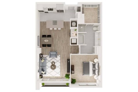 Floor plan for 1 bed, 1 bath, 1056 sqft