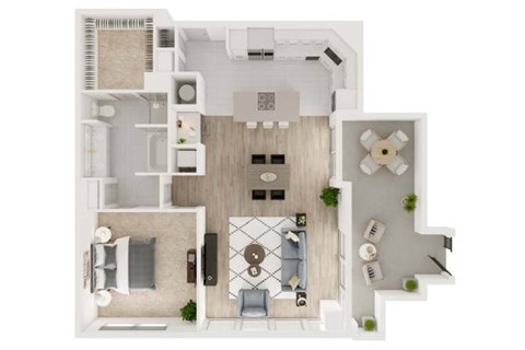 Floor plan for 1 bed, 1 bath, 1135 sqft
