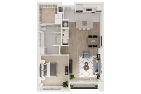 Floor plan for 1 bed, 1 bath, 1084 sqft