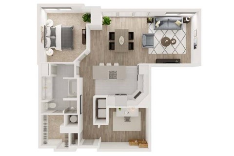 Floor plan for 1 bed, 1 bath, 1292 sqft