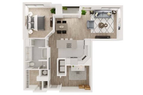 Floor plan for 1 bed, 1 bath, 1268 sqft