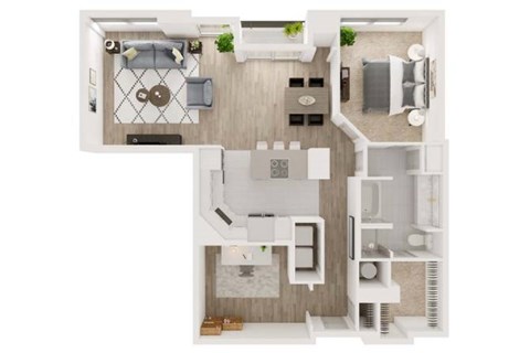 Floor plan for 1 bed, 1 bath, 1296 sqft