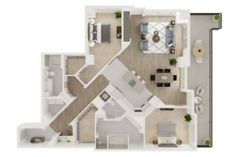 Floor plan for 2 beds, 2 baths, 1930 sqft