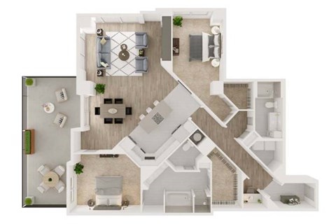 Floor plan for 2 beds, 2 baths, 1951 sqft