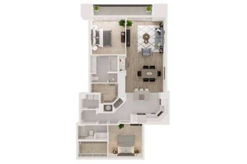 Floor plan for 2 beds, 2 baths, 1524 sqft