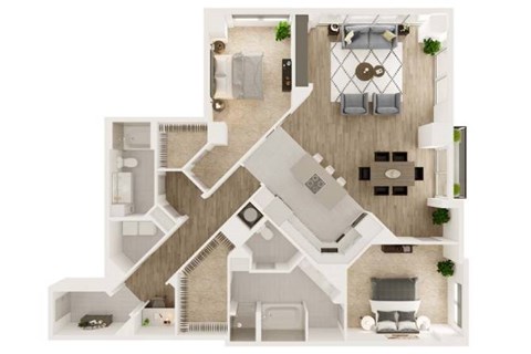 Floor plan for 2 beds, 2 baths, 1924 sqft