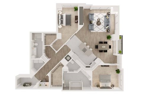 Floor plan for 2 beds, 2 baths, 1930 sqft