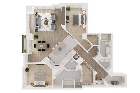 Floor plan for 2 beds, 2 baths, 1951 sqft