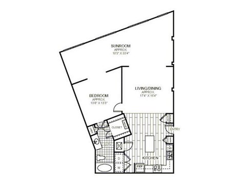 Floor plan for 1 bed, 1 bath, 1223 sqft