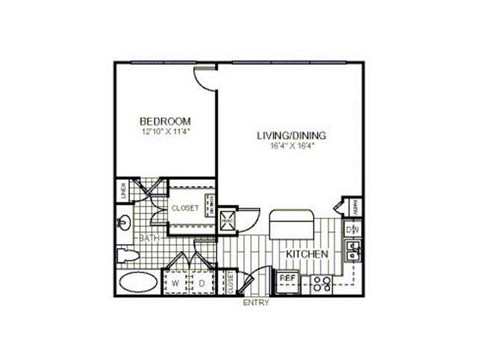 Floor plan for 1 bed, 1 bath, 735 sqft
