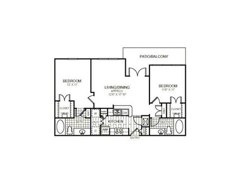 Floor plan for 2 beds, 2 baths, 925 sqft