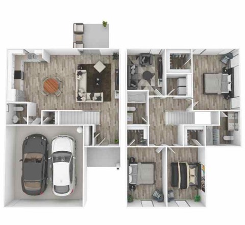 Floor plan for 4 beds, 2.5 baths, 1604 sqft