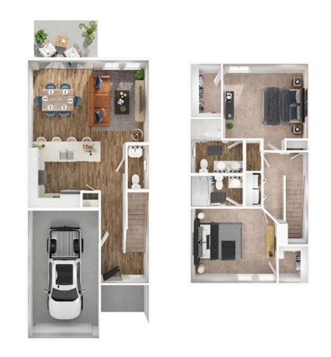 Floor plan for 2 beds, 2.5 baths, 1239 sqft