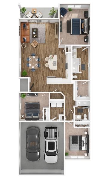 Floor plan for 3 beds, 2 baths, 1388 sqft