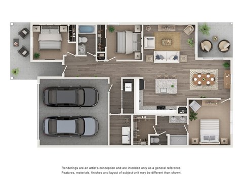 Floor plan for 3 beds, 2 baths, 1428 sqft