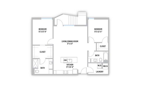 Floor plan for 2 beds, 2 baths, 1170 sqft