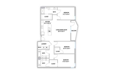 Floor plan for 3 beds, 3 baths, 1592 sqft