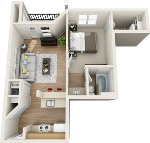 Floor plan for 1 bed, 1 bath, 554 sqft