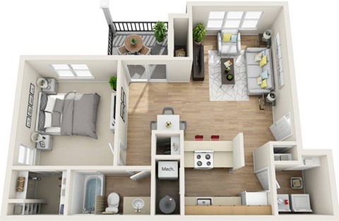 Floor plan for 1 bed, 1 bath, 815 sqft