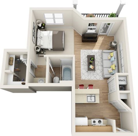 Floor plan for studio, 1 bath, 522 sqft