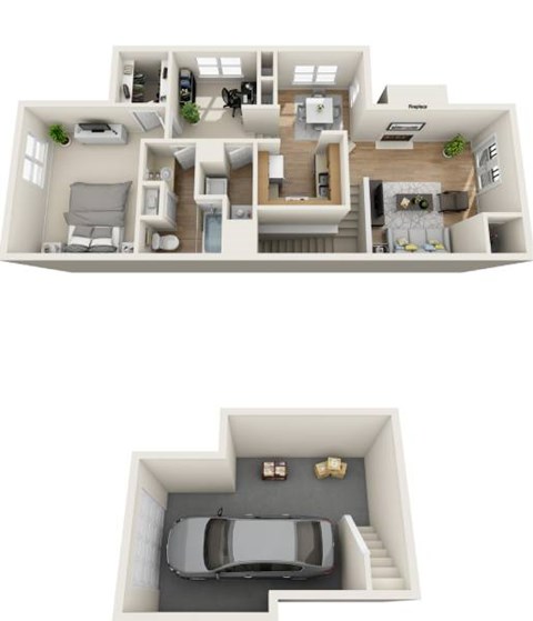 Floor plan for 1 bed, 1 bath, 975 sqft