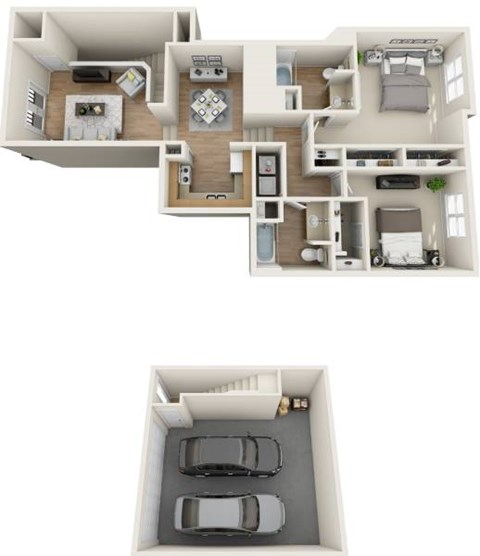Floor plan for 2 beds, 2 baths, 1281 sqft