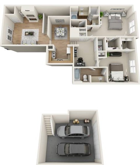Floor plan for 2 beds, 2 baths, 1338 sqft