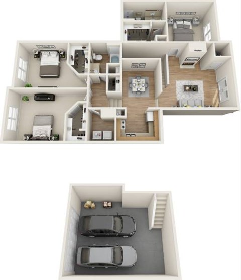 Floor plan for 3 beds, 2 baths, 1462 sqft