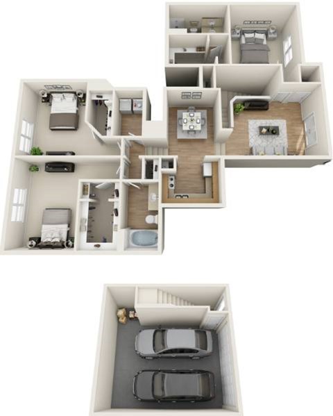 Floor plan for 3 beds, 2 baths, 1624 sqft