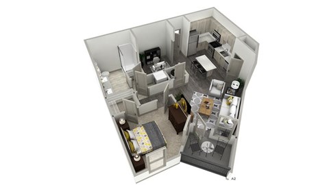 Floor plan for 1 bed, 1 bath, 725 sqft