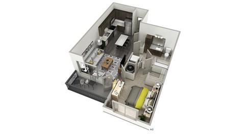 Floor plan for 1 bed, 1 bath, 742 sqft