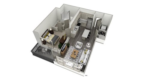 Floor plan for 1 bed, 1 bath, 667 sqft