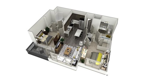 Floor plan for 2 beds, 2 baths, 945 sqft
