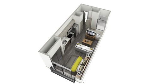 Floor plan for studio, 1 bath, 424 sqft