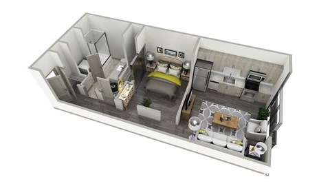 Floor plan for studio, 1 bath, 572 sqft