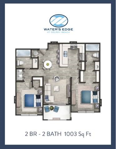 Floor plan for 2 beds, 2 baths, 1003 sqft