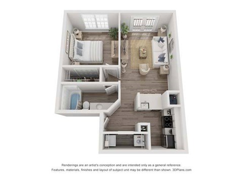 Floor plan for 1 bed, 1 bath, 712 sqft
