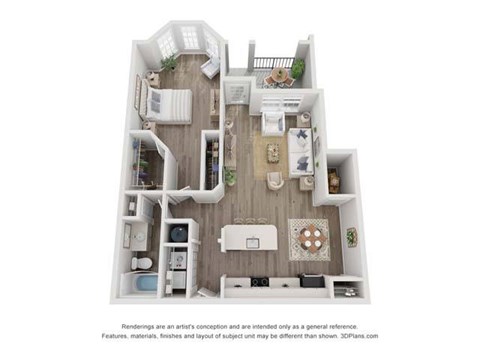 Floor plan for 1 bed, 1 bath, 951 sqft