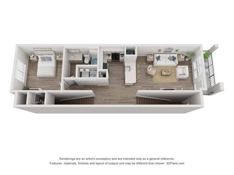 Floor plan for 1 bed, 1 bath, 1002 sqft