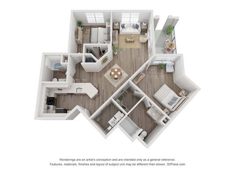 Floor plan for 2 beds, 2 baths, 1201 sqft