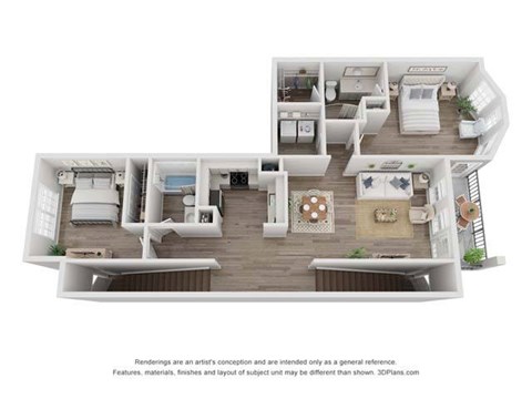 Floor plan for 2 beds, 2 baths, 1350 sqft