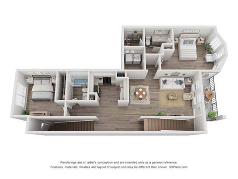 Floor plan for 2 beds, 2 baths, 1621 sqft