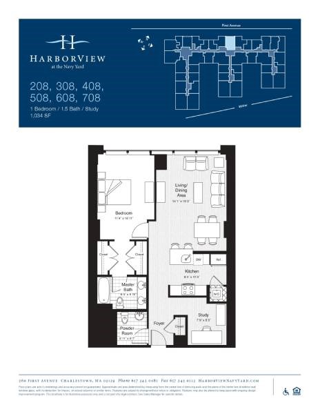 Floor plan for 1 bed, 1.5 baths, 1034 sqft