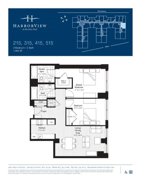 Floor plan for 2 beds, 2 baths, 1064 sqft