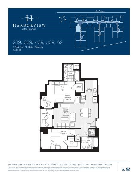 Floor plan for 2 beds, 2 baths, 1133 sqft