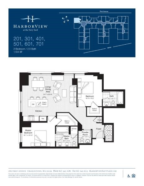 Floor plan for 2 beds, 2.5 baths, 1134 sqft