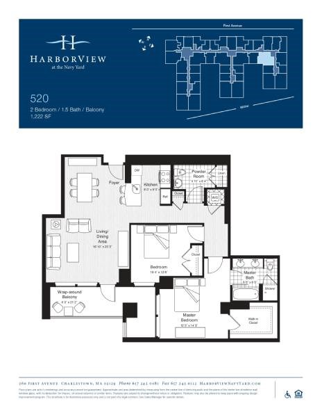 Floor plan for 2 beds, 1.5 baths, 1222 sqft