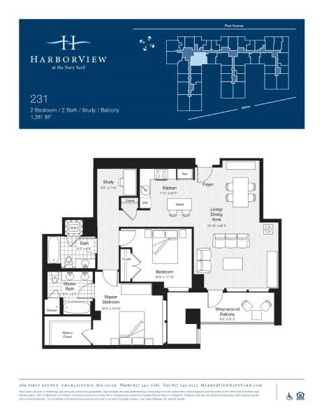 Floor plan for 2 beds, 2 baths, 1281 sqft