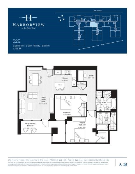 Floor plan for 2 beds, 2 baths, 1293 sqft