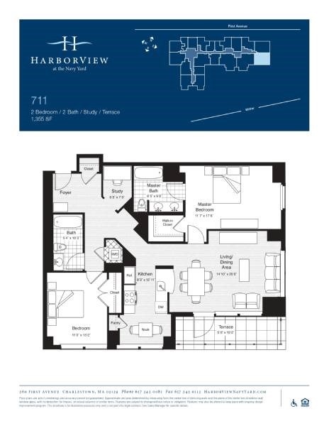 Floor plan for 2 beds, 2 baths, 1355 sqft